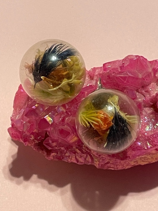 Jewelry - Glass Globe Real Flower Pierced Earrings #9961